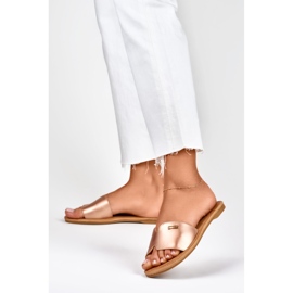 Klassische flache Hausschuhe für Damen von Denly golden 2