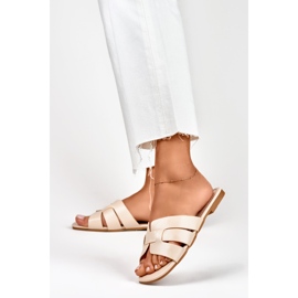 Beigefarbene Damenhausschuhe mit flacher Sohle 2