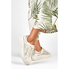 Beigefarbene Damen-Sportschuhe aus Naturleder 2