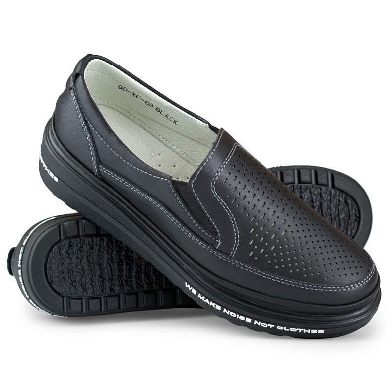 Durchbrochene Damenschuhe aus Naturleder schwarz 1