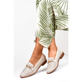 Durchbrochene Damenschuhe aus Naturleder beige 1