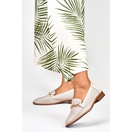 Durchbrochene Damenschuhe aus Naturleder beige 2