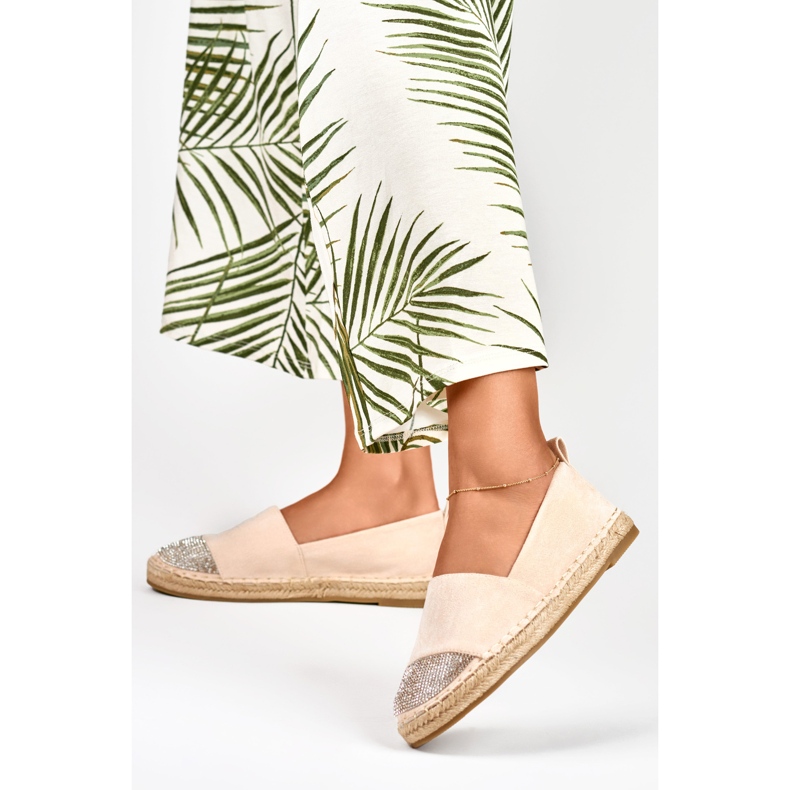 Beigefarbene Damen-Espadrilles mit Paillettenspitze 2