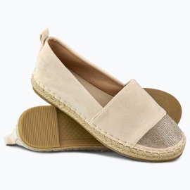Beigefarbene Damen-Espadrilles mit Paillettenspitze 1
