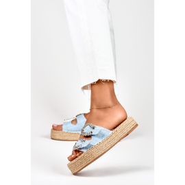 Damen-Espadrilles mit dekorativen Schnallen blau 2