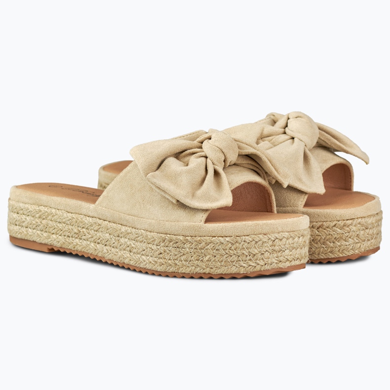 Beigefarbene Espadrilles mit Schleife 1