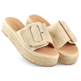 Beigefarbene Espadrilles für Damen aus Wildleder 1