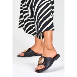 Schwarze Damenpantoffeln mit Goldverzierung 2