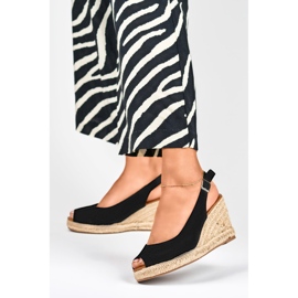 Damen-Espadrilles aus schwarzem Wildleder mit Keilabsatz 2