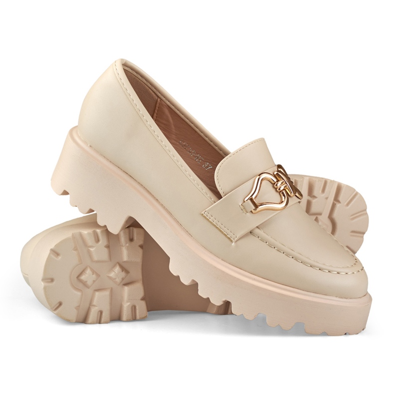 Beige Damen-Loafer aus Öko-Leder 1