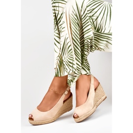 Damen-Espadrilles aus beigem Wildleder mit Keilabsatz 1