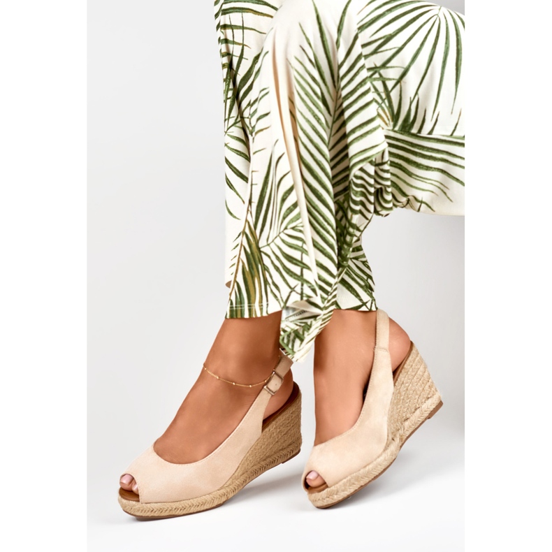 Damen-Espadrilles aus beigem Wildleder mit Keilabsatz 1