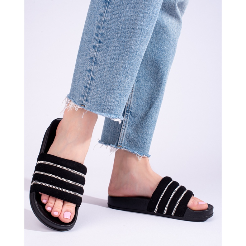 Schwarze Damensandalen mit Zirkonia Shelovet 1