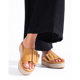 Shelovet Espadrille-Slides aus kamelfarbenem Wildleder beige 2
