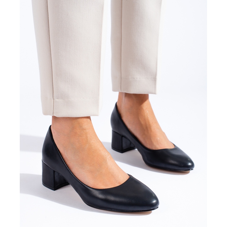Klassische schwarze Shelovet-Pumps für Damen mit niedrigem Absatz 1