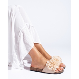 Beigefarbene Korksandalen von Shelovet mit Blumen 1