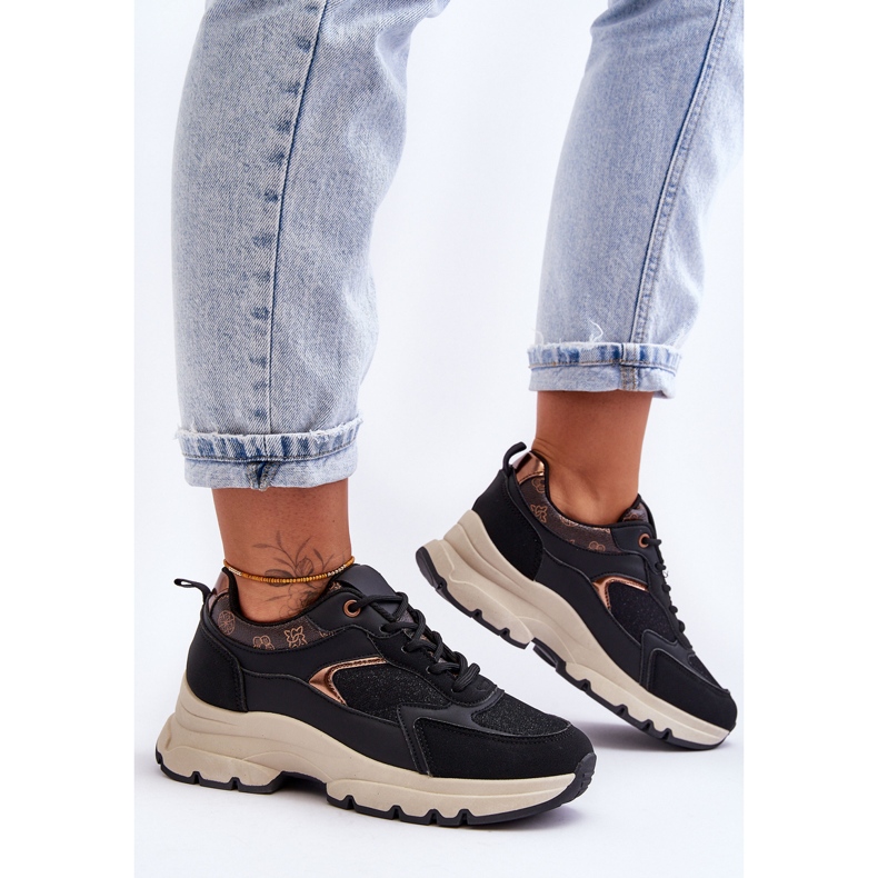 PM1 Schwarze Escape-Schnür-Plateau-Sportschuhe 1