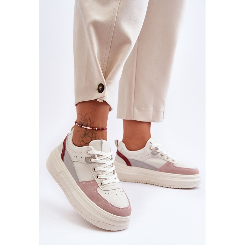 FJ1 Damen-Sportschuhe auf massivem Plateau, weiß und rosa Gemma 1