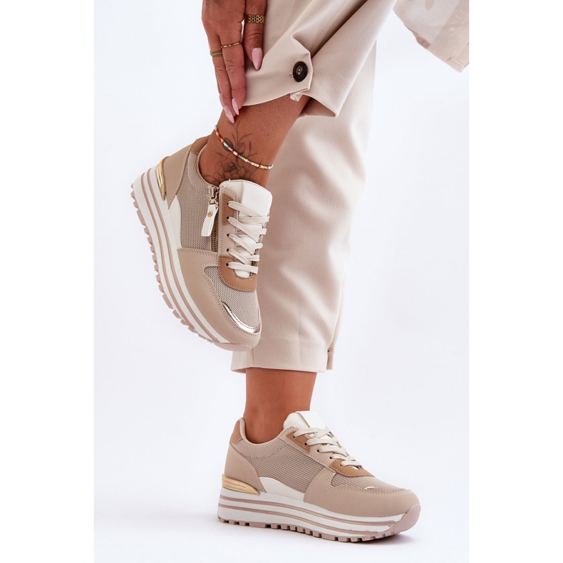 FJ1 Damen-Sportschuhe mit dekorativem Reißverschluss Beige Cairo 2