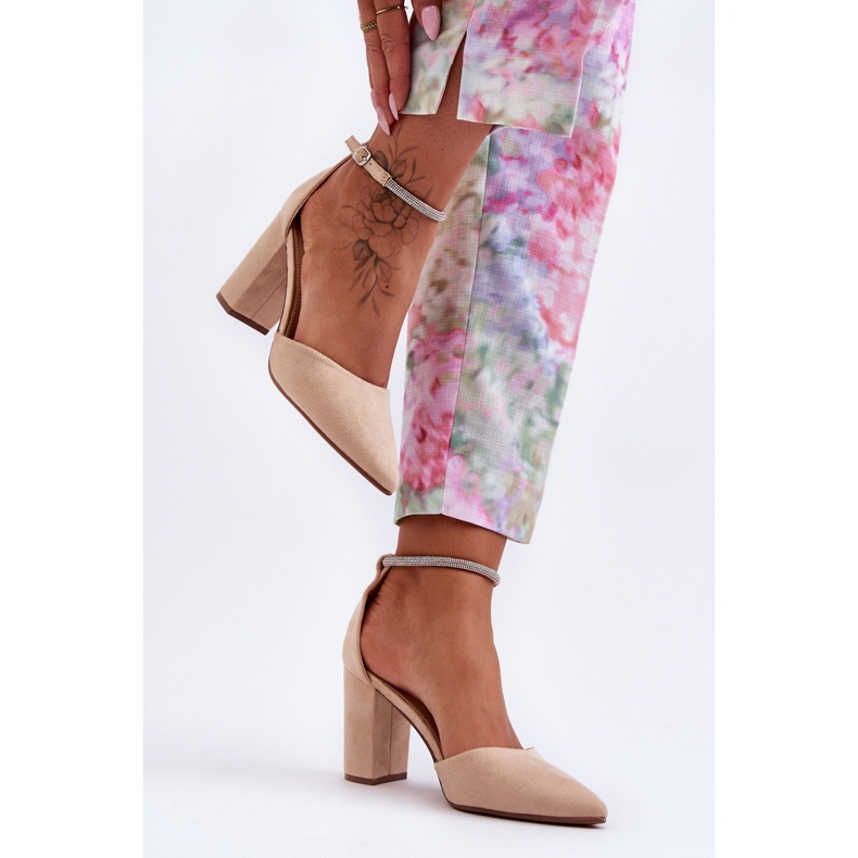 Wildlederpumps mit Strasssteinen, beige Diamant 1