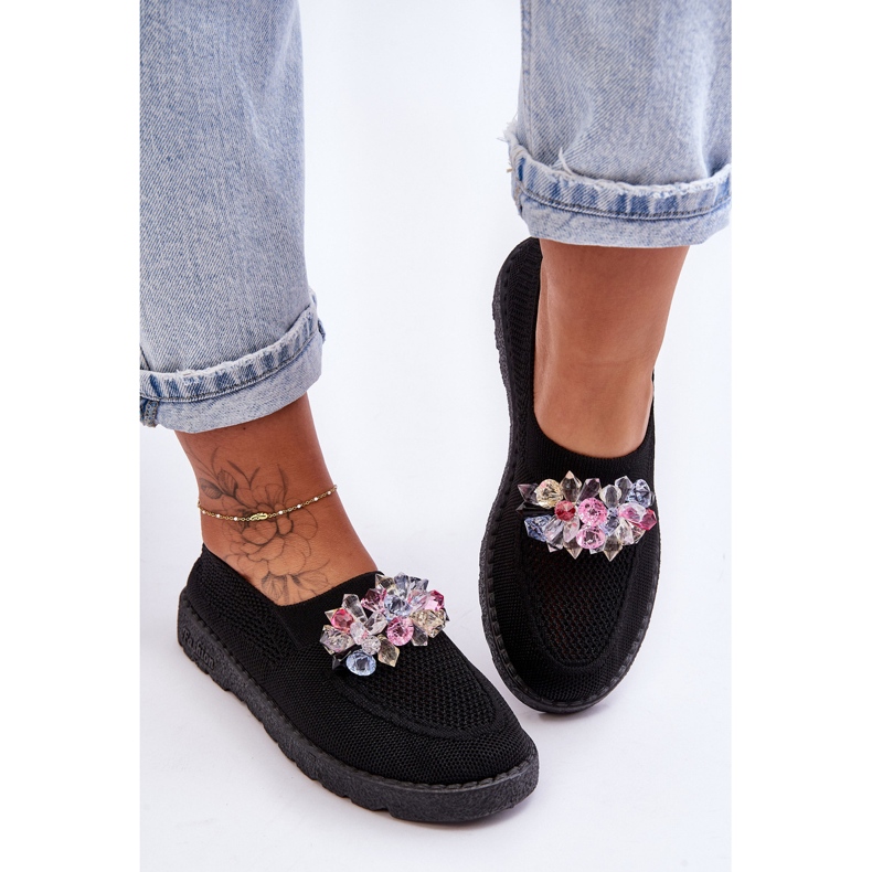 PM1 Slip-on-Sneaker für Damen mit Steinen, Schwarz, schlicht 2