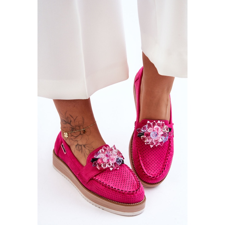 PM1 Damen-Plateau-Loafer mit Steinen Fuchsia Elonore rosa 1
