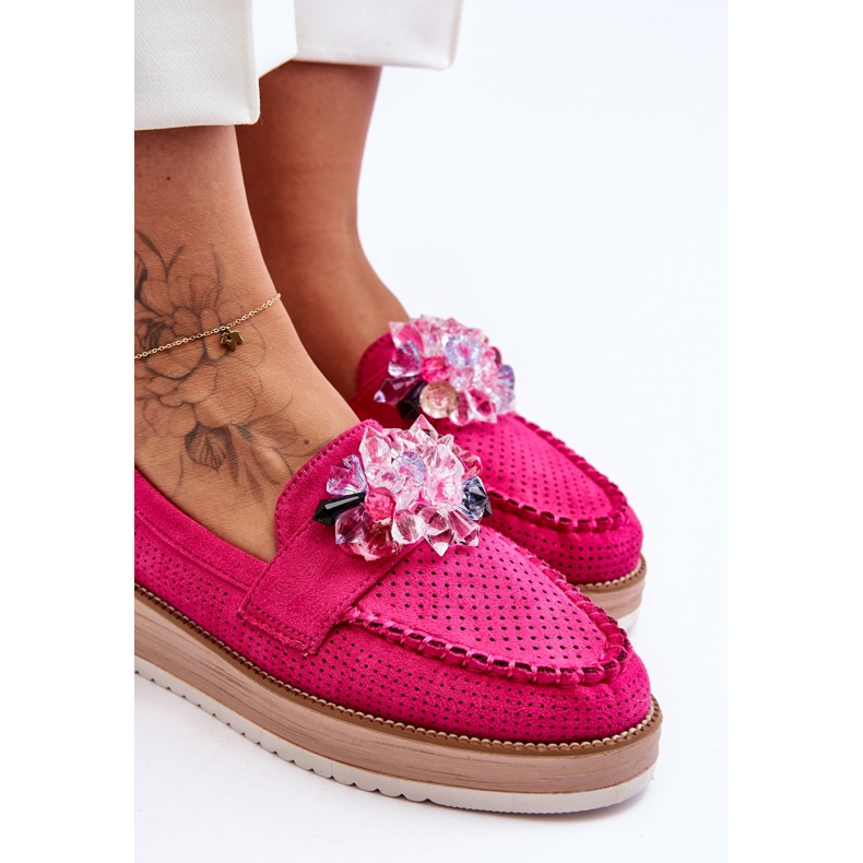 PM1 Damen-Plateau-Loafer mit Steinen Fuchsia Elonore rosa 2