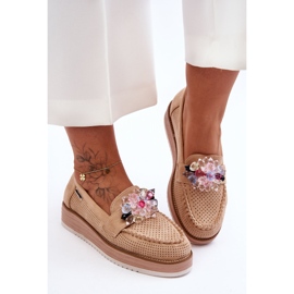 PM1 Damen-Plateau-Loafer mit Steinen Beige Elonore 1