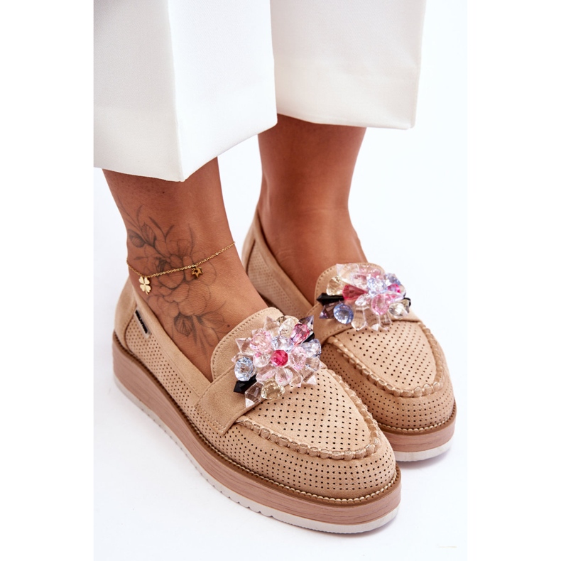 PM1 Damen-Plateau-Loafer mit Steinen Beige Elonore 2