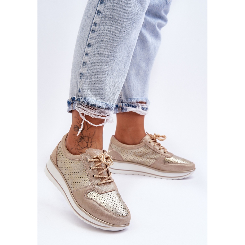 Sportschuhe aus Leder mit Perforation S.Barski AL22246 Gold golden 1