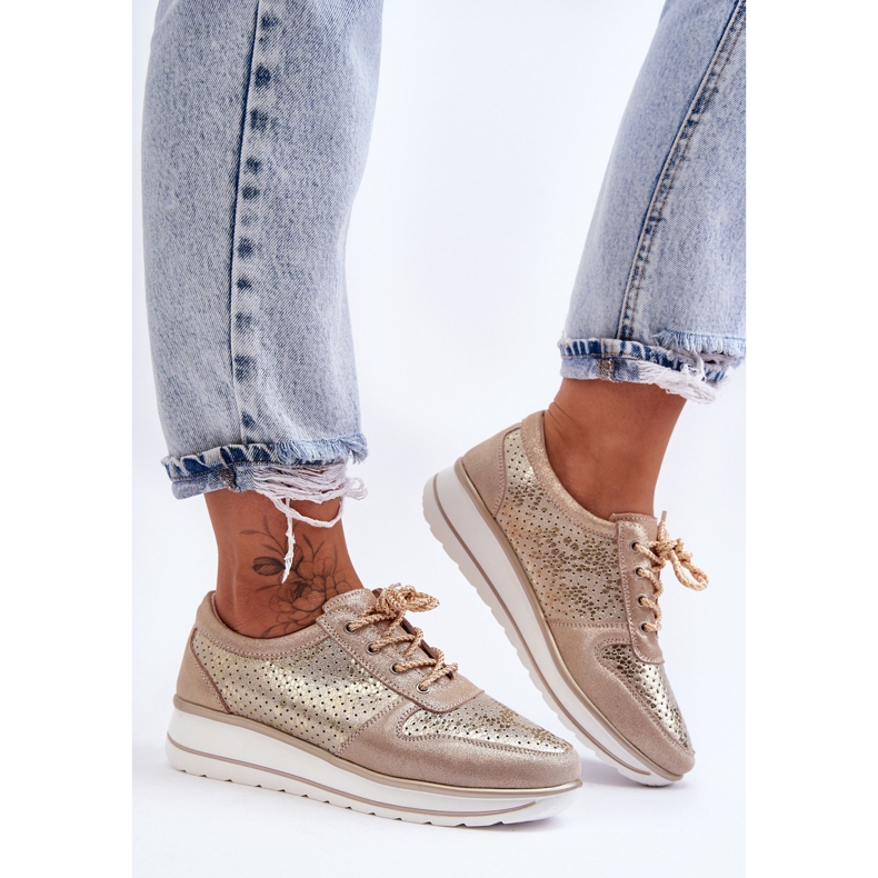 Sportschuhe aus Leder mit Perforation S.Barski AL22246 Gold golden 2