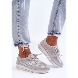 Sportschuhe aus Leder mit Perforation S.Barski AL22246 Silber 1