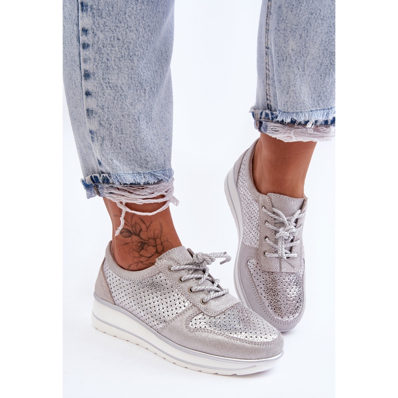 Sportschuhe aus Leder mit Perforation S.Barski AL22246 Silber silber- 2