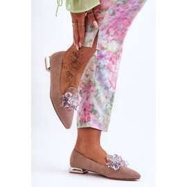 PS1 Verzierte Damen-Loafer mit flachen Absätzen in Dunkelbeige von Sloane 2