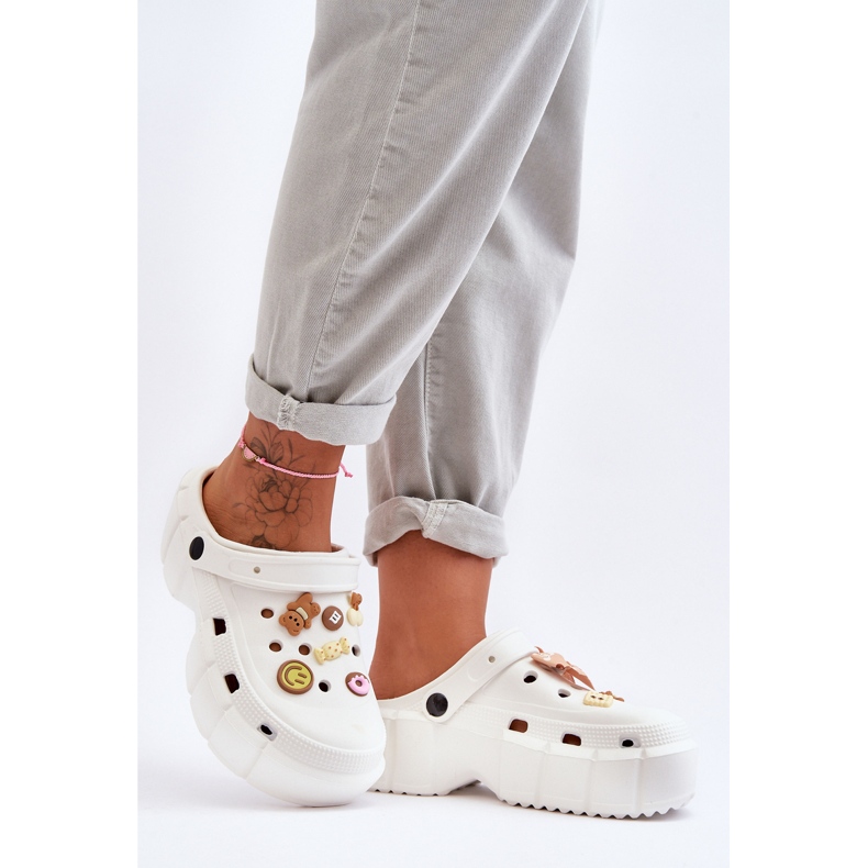 Damen-Schaumstoff-Pantoletten Crocs mit Verzierungen White Marlett weiß 1