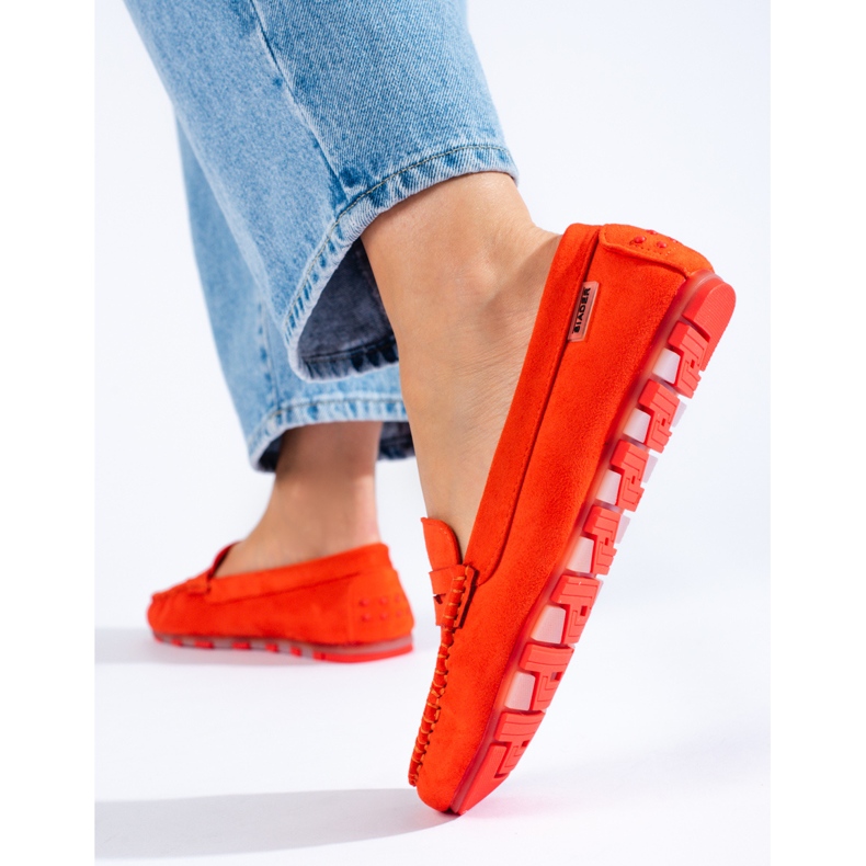 Orangefarbene Wildleder-Loafer für Damen von Shelovet 2