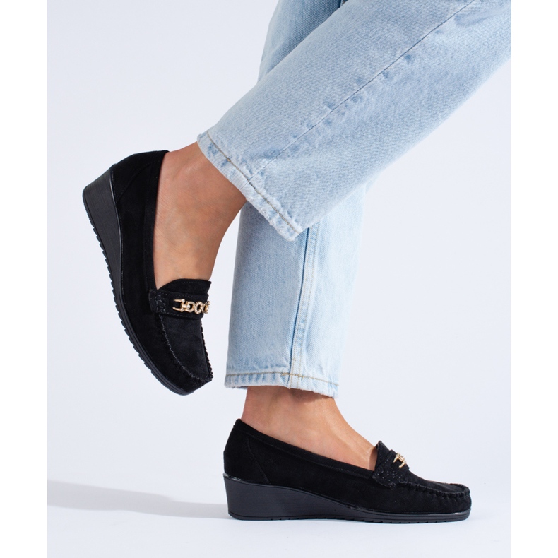 Schwarze Wildleder-Keilschuhe von Shelovet 1