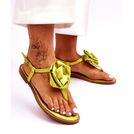 STEPHAN Damen-Flip-Flop-Sandalen mit Stoff in Rose und Limette grün 2