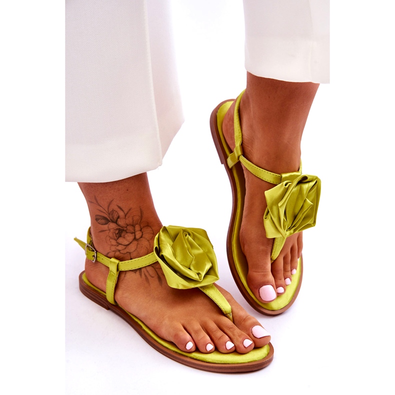 STEPHAN Damen-Flip-Flop-Sandalen mit Stoff in Rose und Limette grün 3