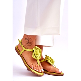 STEPHAN Damen-Flip-Flop-Sandalen mit Stoff in Rose und Limette grün 6