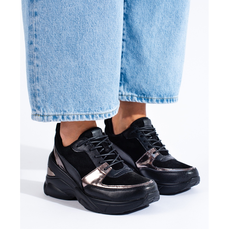 Schwarze Ledersneaker für Damen Shelovet 1