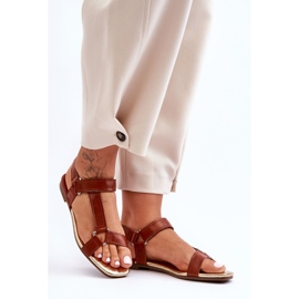 Flache Damen-Sandalen mit Klettverschluss Camel Lissa braun 1