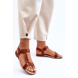 Flache Damen-Sandalen mit Klettverschluss Camel Lissa braun 2