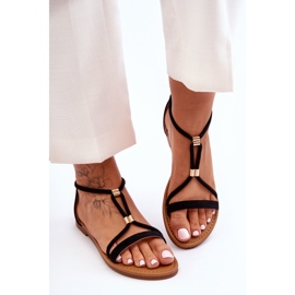 PG1 Flache Damen-Sandalen mit Reißverschluss in Schwarz Jullie 2