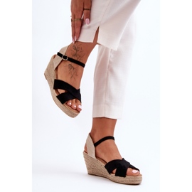 Damen-Sandalen aus Wildleder mit geflochtenem Keilabsatz in Schwarz von Tessa 1