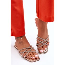 Damenhausschuhe mit Streifen und Strasssteinen Golden Leomi 2