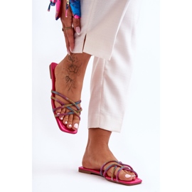 Damenhausschuhe mit Streifen und Strasssteinen Mehrfarbig Leomi rosa 2