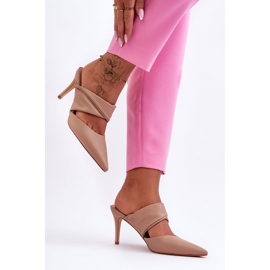 Inna Leder-High-Heel-Hausschuhe Dunkelbeige Aveline 2