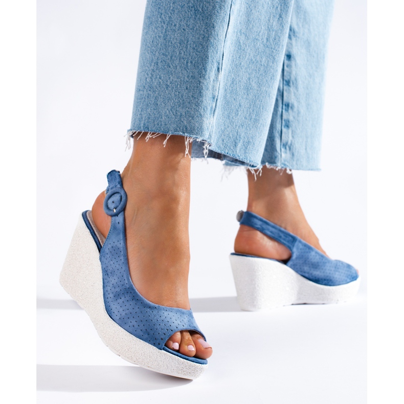 Durchbrochene Shelovet Keilsandalen für Damen blau 2