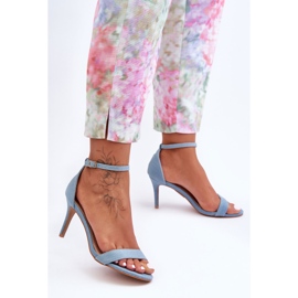 Klassische Stoff-Sandalen mit hohem Absatz in Blau von Tossa 1